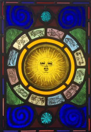 Astrology/Zodiac stained glass panel.