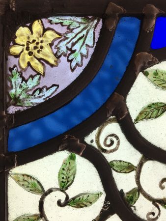 Victorian style stained glass panel with owl.