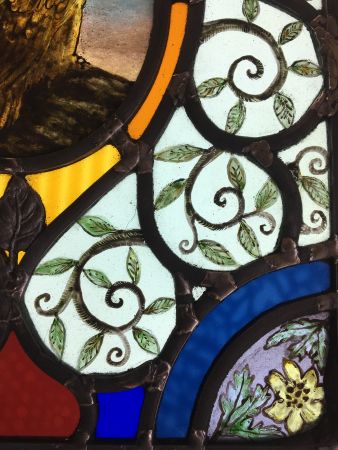 Victorian style stained glass panel with owl.