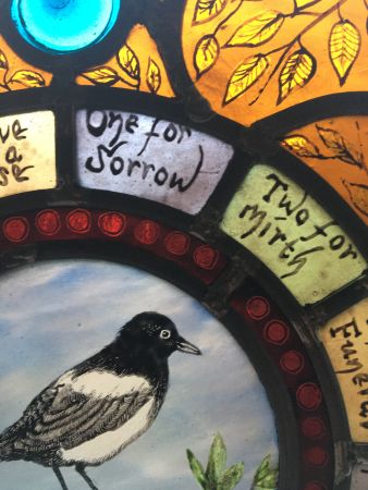 Magpie stained glass panel