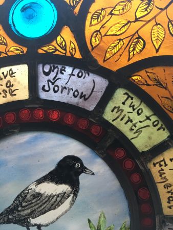 Magpie stained glass panel