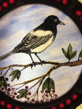 Magpie stained glass panel