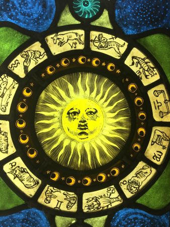 Astrology/Zodiac stained glass panel.