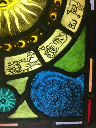 Astrology/Zodiac stained glass panel.