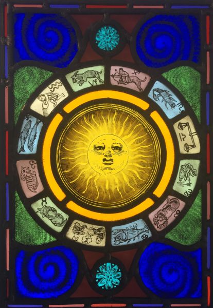 Astrology/Zodiac stained glass panel.